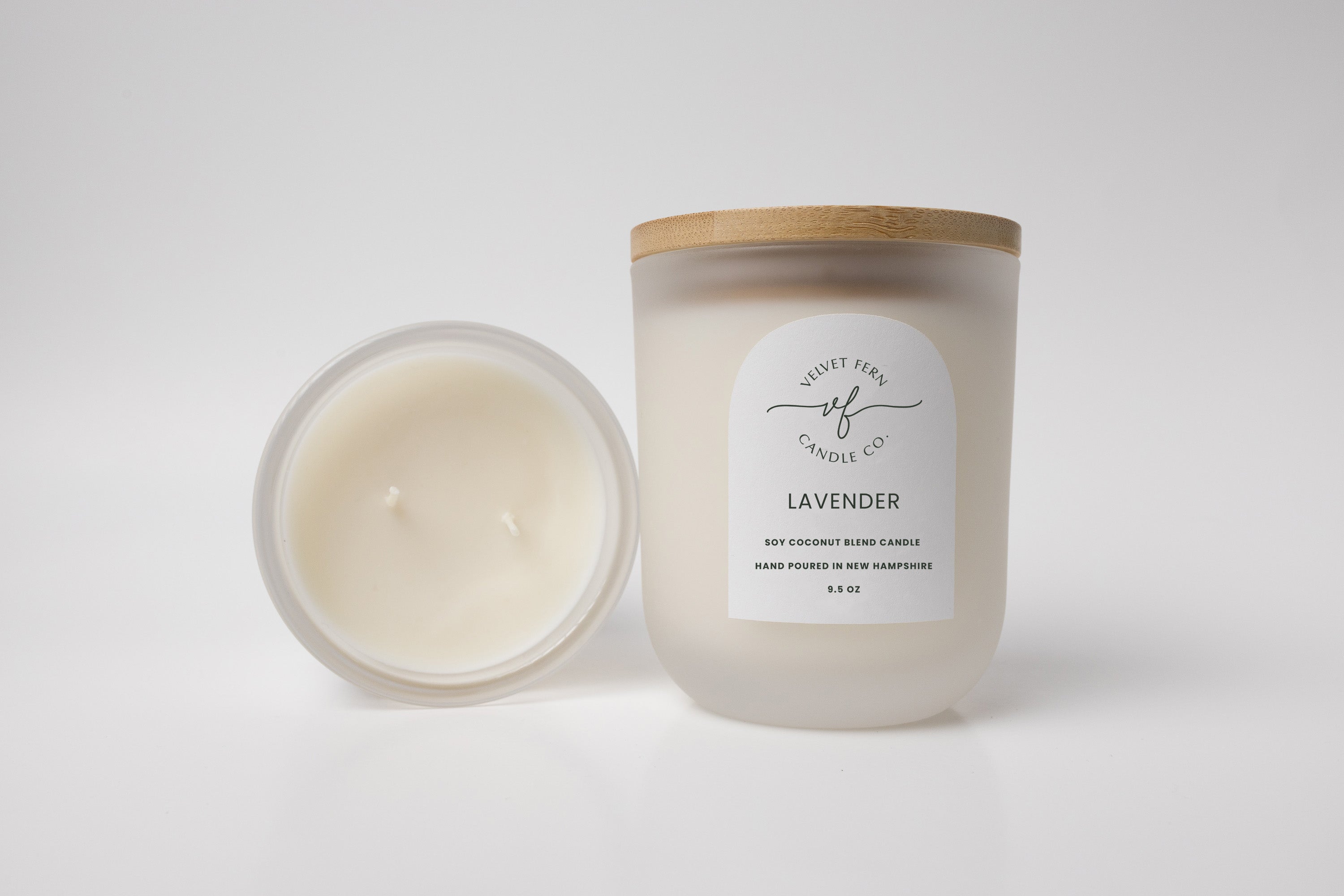 Lavender scented soy blend candle.